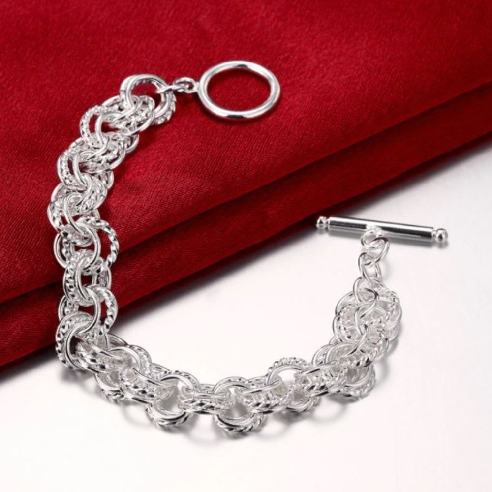 925 Sterling Silver Chain Link Toggle Bracelet_7